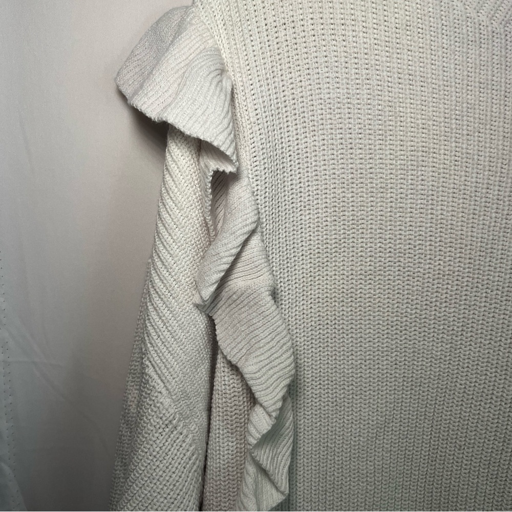 Express Women’s Sweater Sz L Rufffled Drop Sleeve White Cuffed 2018 Cotton - Picture 4 of 14